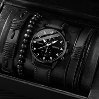 Ensemble de montre-bracelet à quartz en cuir vintage pour hommes, bracelets d'affaires, mode, sans boîte, 4 pièces 1